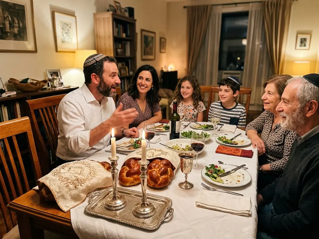 A man sharing a dvar Torah at the Shabbat table